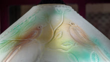 Load image into Gallery viewer, Rare 1947~1955 Fenton Blue Glass  wooden Base Beautiful blue Opalescent color Original beautiful blue Fenton Glass bowl on the top.This is in good and working condition.

