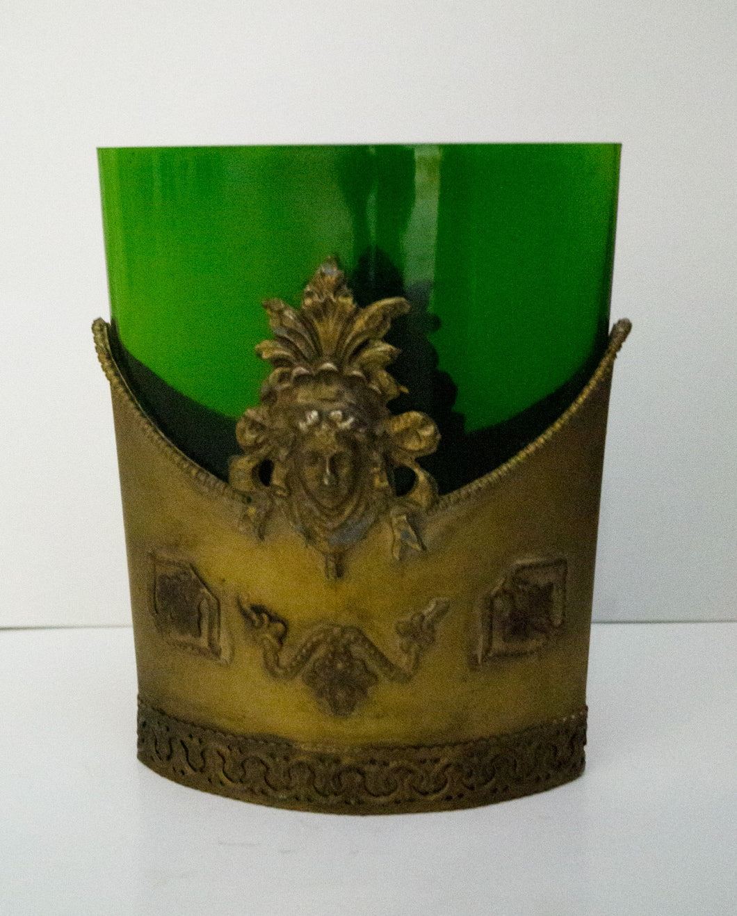 green vase with bronze