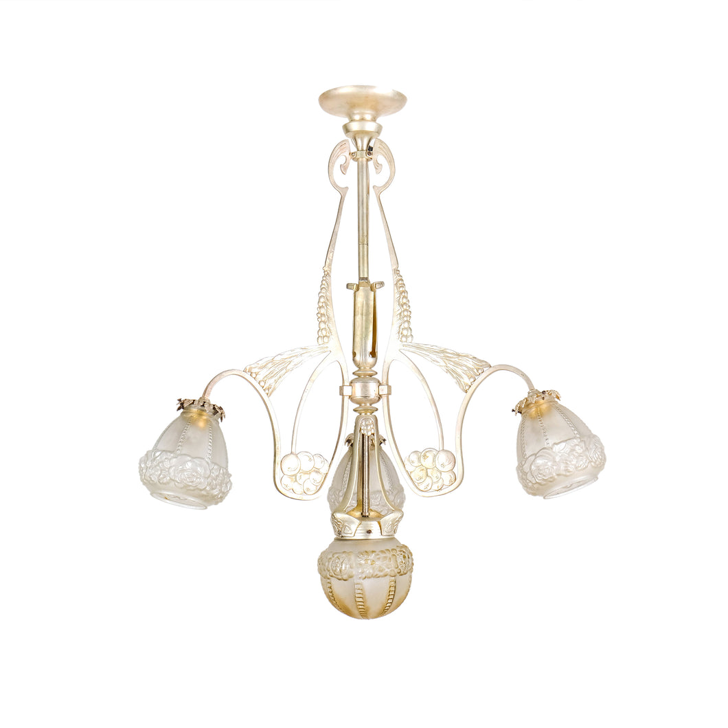 Antique French Art Nouveau Gilt Silver Chandelier