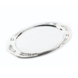Silver Plated Tray With Pierced Handle Design
