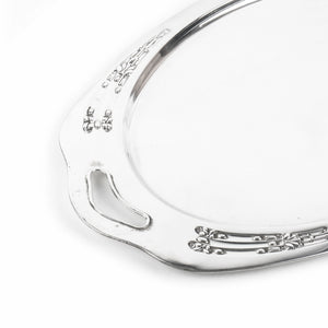 Silver Plated Tray With Pierced Handle Design